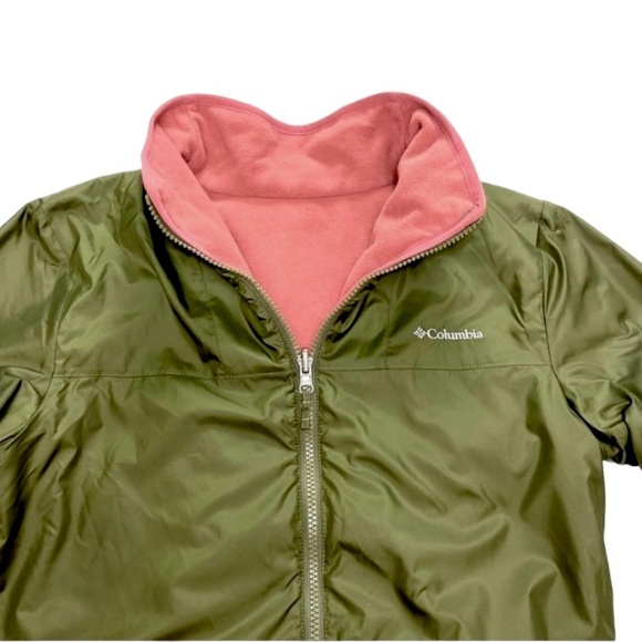 COLUMBIA Reversible Fleece-Line Zip up Winter Jacket in Olive Green with Pink - Picture 7 of 9